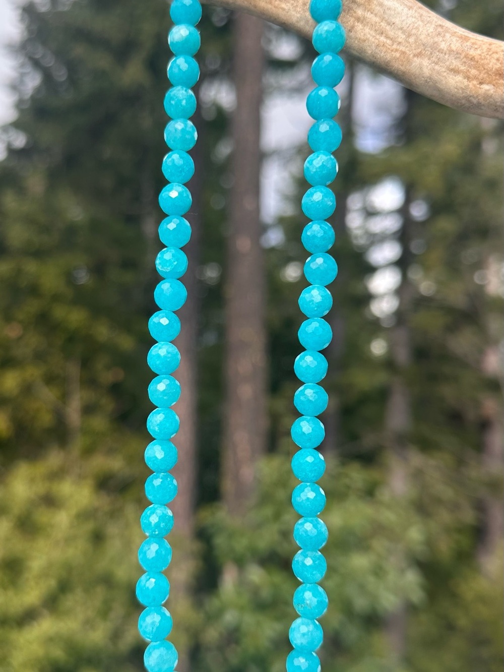 Amazonite Beaded Necklace - Bright Blue Stone Strand handmade